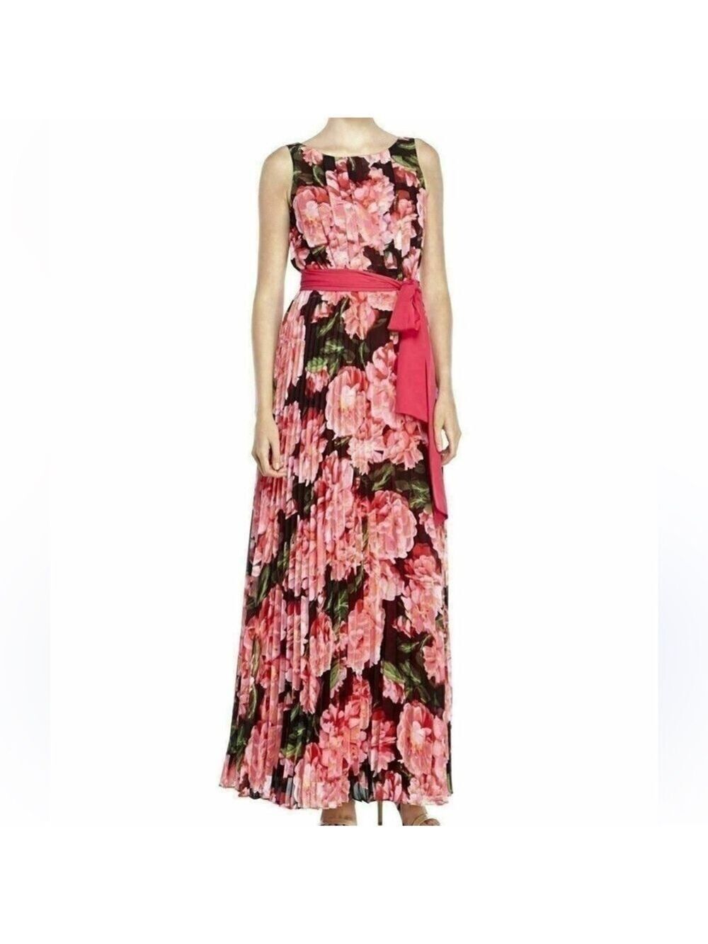 Eliza J Floral Print Pleated Chiffon Maxi Dress